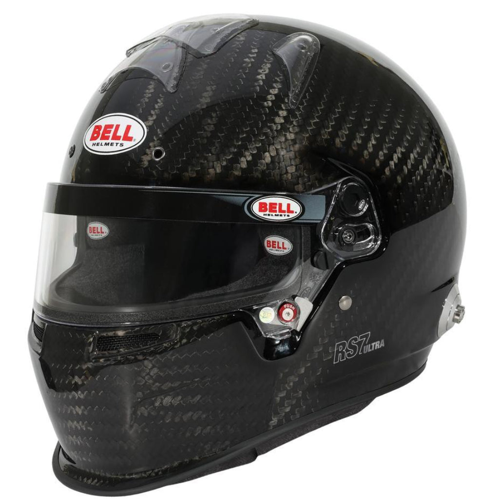 Bell RS7 ULTRA Carbon helmet rear view showing carbon fiber shell image