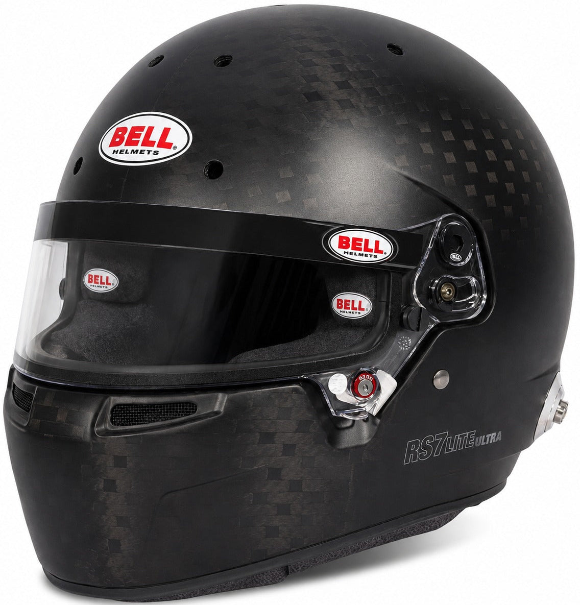 Bell RS7 Ultra Lite Carbon Fiber SA2025 racing helmet front-left product image on white background