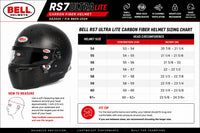 Thumbnail for Bell RS7 Ultra Lite Carbon Fiber SA2025 racing helmet sizing chart with head circumference measurements in centimeters and inches
