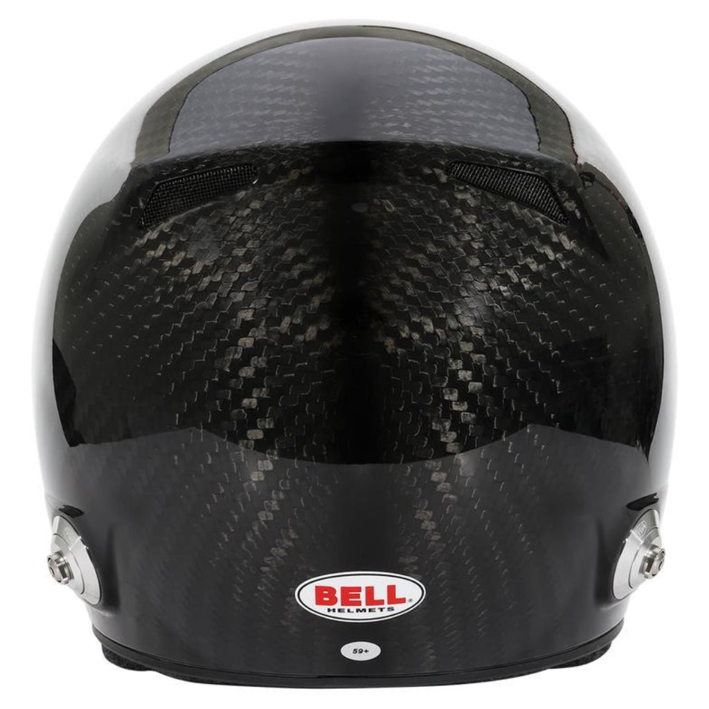 Rear view of Bell XD7 Ultra carbon fiber helmet showing exposed carbon weave and rear vents