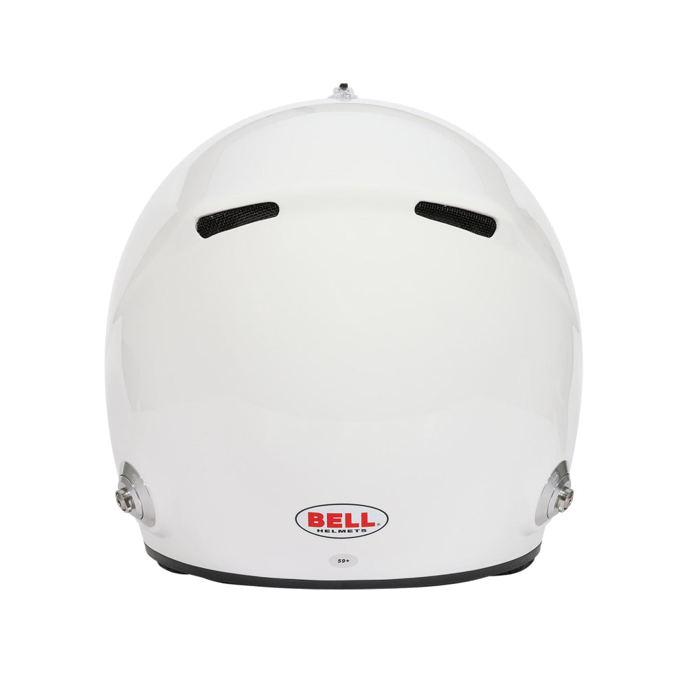 Bell XR7 Pro white auto racing helmet, rear view with exhaust vents -image