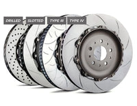Thumbnail for Brembo racing brake rotor types Drilled Slotted Type III and Type IV surfaces.