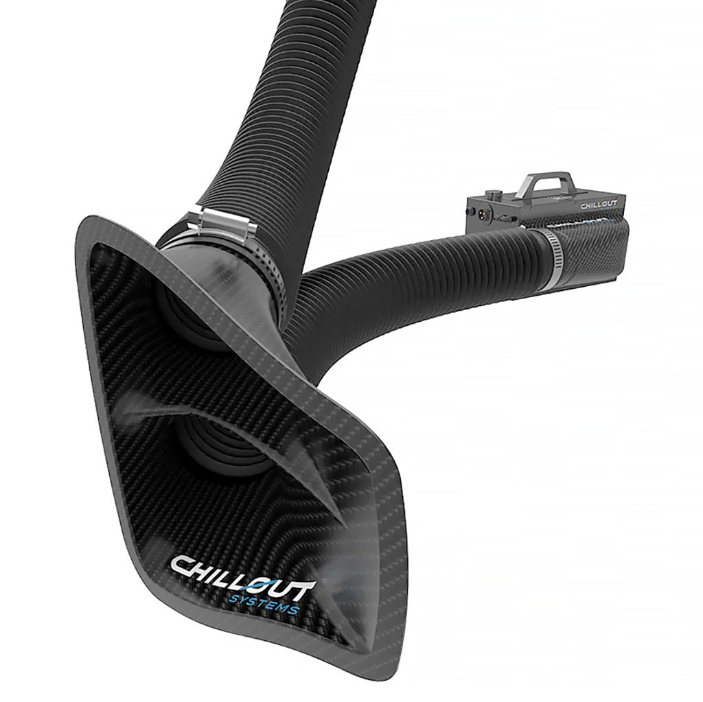 Carbon fiber Chillout Systems NACA duct delivering fresh air to driver cooling units
