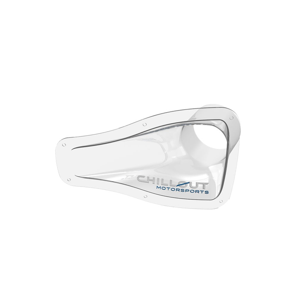 Top-down view of Chillout 3" transparent NACA duct with circular outlet
