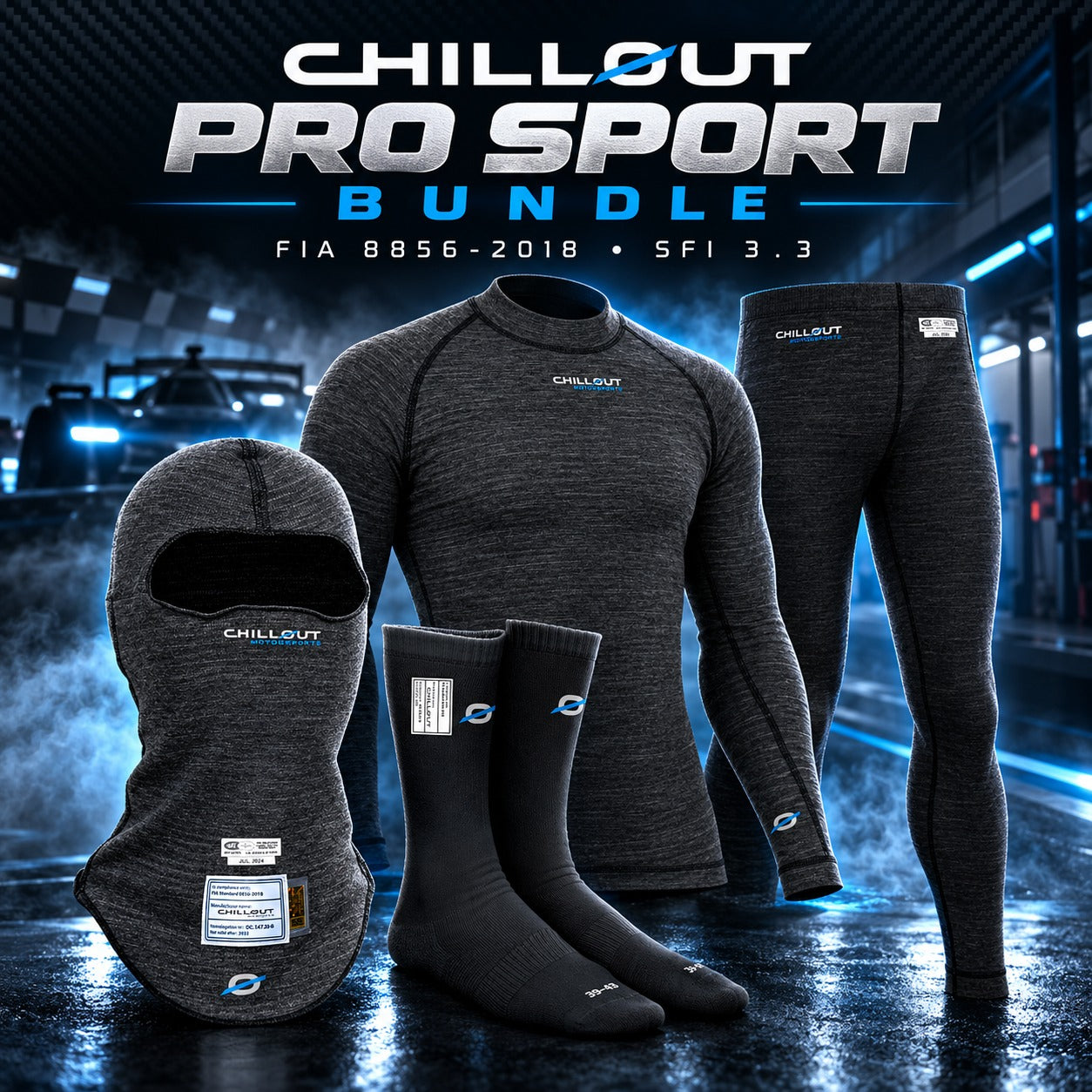 Chillout Pro Sport racing underwear bundle with shirt, pants, balaclava and socks FIA 8856-2018 and SFI 3.3