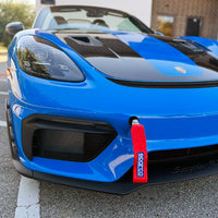 Thumbnail for Porsche Boxster Spyder with CMS Performance front tow strap mount and Sparco Red tow strap