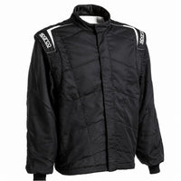 Thumbnail for Sparco Sport Light racing suit in black with matching quilted jacket and pants, Sparco shoulder logos, knit cuffs, and clean white Shopify background.