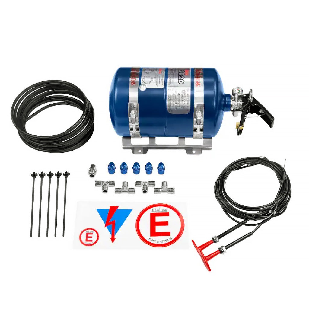Complete Lifeline Zero 2020 FIA 3.0ltr Fire Marshal kit with tubing, fittings, and nozzles