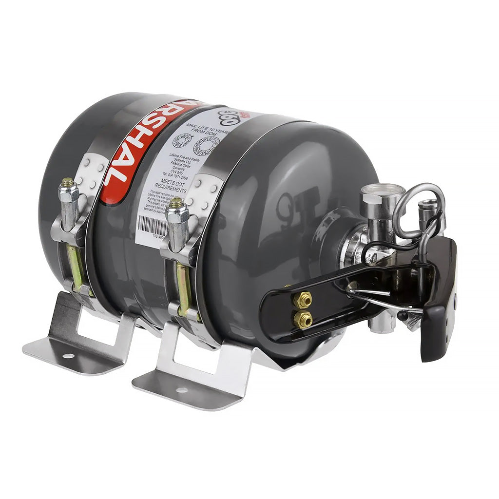Compact 2.25kg FIA fire suppression cylinder with EX.028.08 homologation label