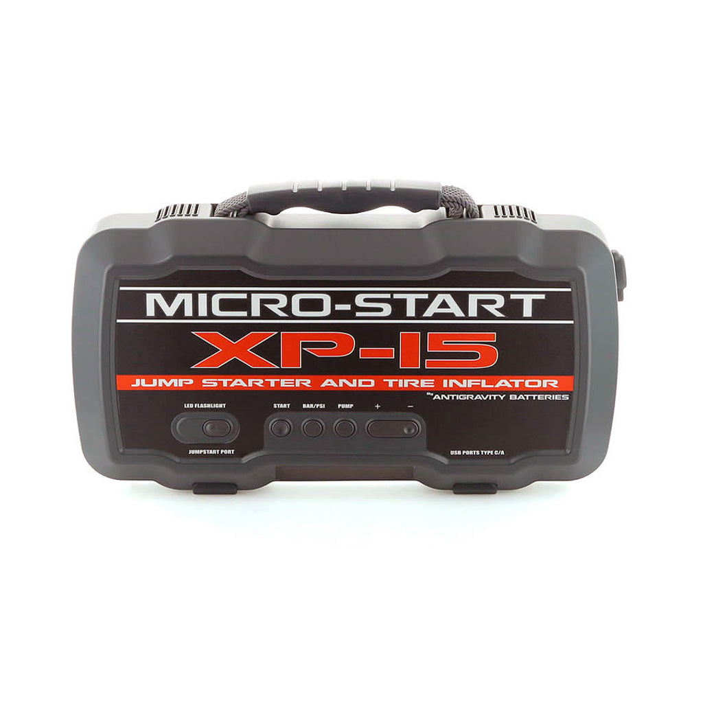 Micro-Start XP-15 jump starter and tire inflator on a white background