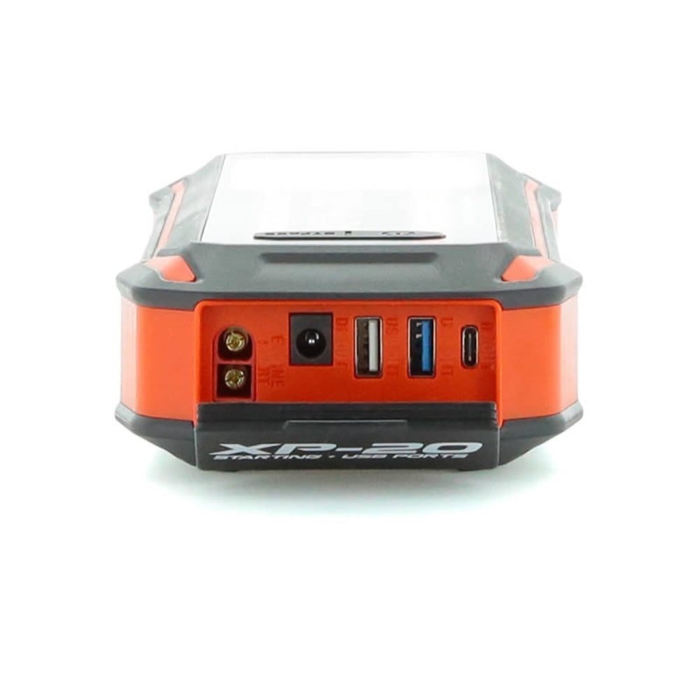 Antigravity Orange and black portable power station with USB ports on a white background