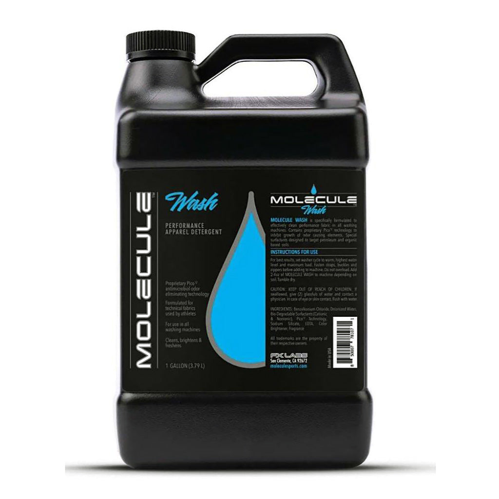 Black bottle of Molecule Wash detergent on a white background
