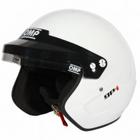 Thumbnail for OMP GP-I Snell SA2025 Open-Face Racing Helmet in White – Opposite Side View with Black Adjustable Visor Peak