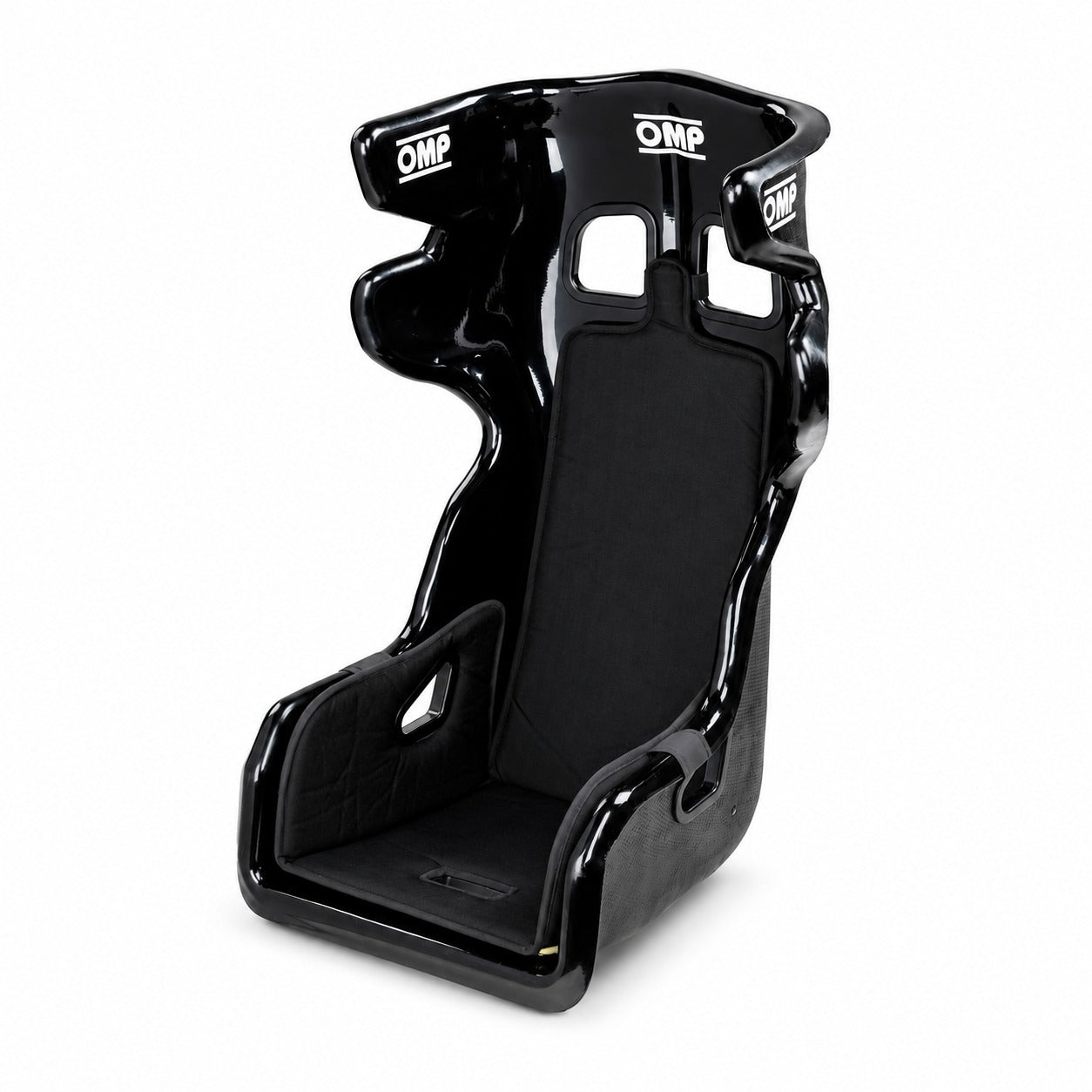 OMP HTE EVO Offroad Racing Seat with black ultra-protective shell, removable neoprene padding, and large shoulder harness slots.
