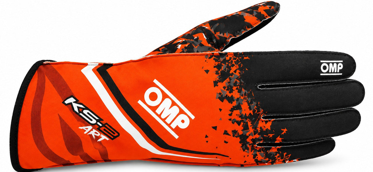 OMP KS-2 ART Kart Racing Glove in orange and black facing right