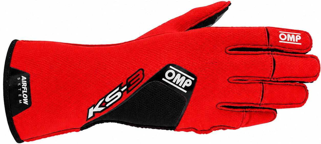 OMP KS-3 Kart Racing Glove in red and black facing right