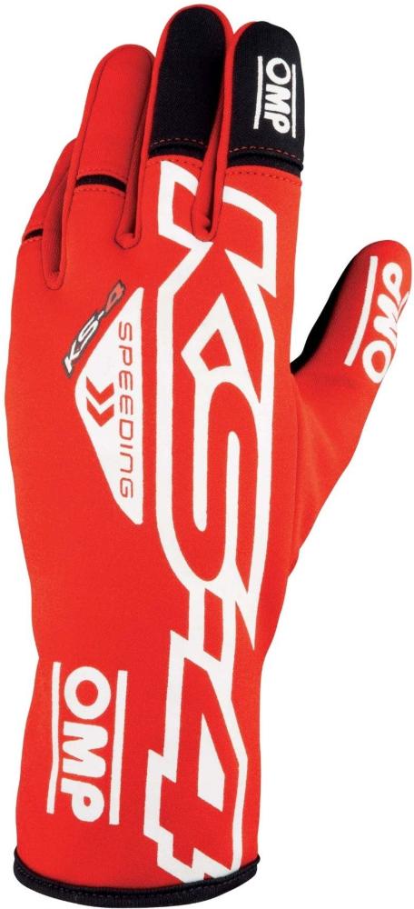 Red and black OMP KS-4 racing gloves – karting gloves with bold design and anti-slip palm for control
