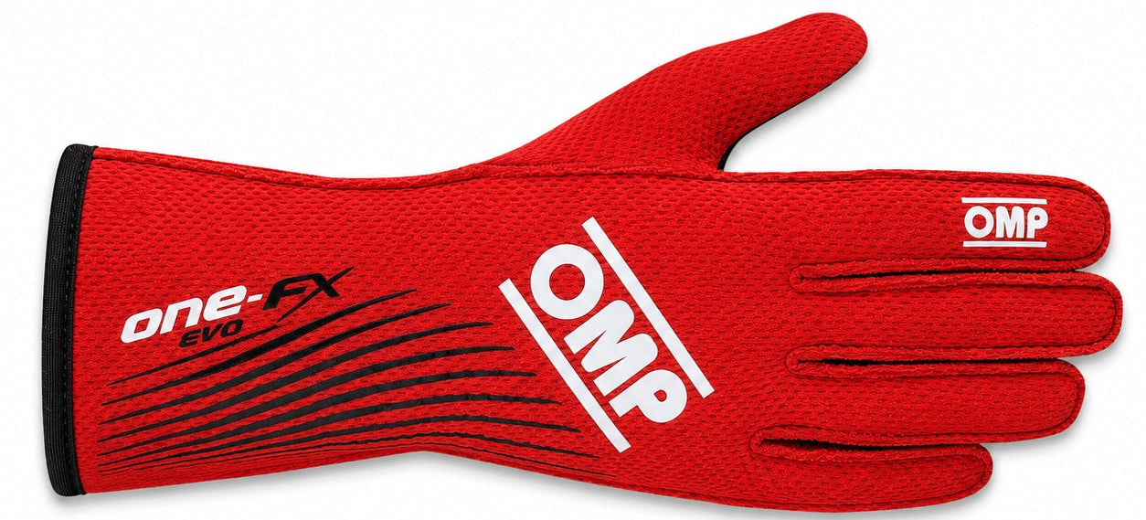 OMP ONE EVO FX racing glove in red facing right