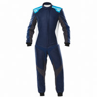 Thumbnail for OMP One Evo X driver suit blue front image on a clean white background