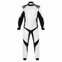 Thumbnail for OMP One Evo X driver suit white black front image on a clean white background