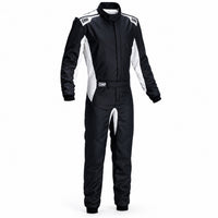 Thumbnail for OMP One S Race Suit white and black front view on a clean white Shopify-ready background.