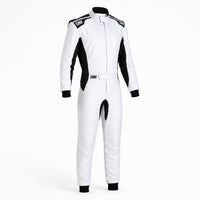 Thumbnail for MP One S Race Suit black and white front view on a clean white Shopify-ready background.