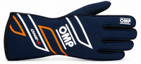 Thumbnail for OMP One-S navy and orange auto racing glove facing right on a white background