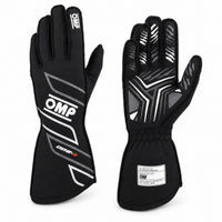 Thumbnail for OMP ONE-S black auto racing gloves showing palm and back views