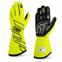 Thumbnail for OMP ONE-S fluorescent yellow auto racing gloves showing palm and back views