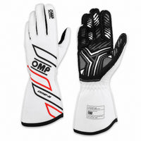 Thumbnail for OMP ONE-S white and red auto racing gloves showing palm and back views