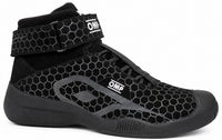 Thumbnail for OMP Pit Crew OTW shoe in black with a honeycomb pattern, shown in a right-facing side view on a white background.