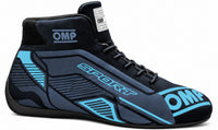 Thumbnail for OMP Sport racing shoe in navy blue with cyan accents, shown in a right-facing side view on a white background.