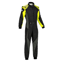 Thumbnail for OMP Tecnica Evo Race Suit black and yellow front image on a clean white background