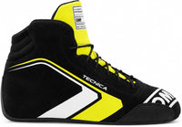 Thumbnail for OMP Tecnica racing shoe in black and fluorescent yellow, shown in a straight right-facing side view on a white background.