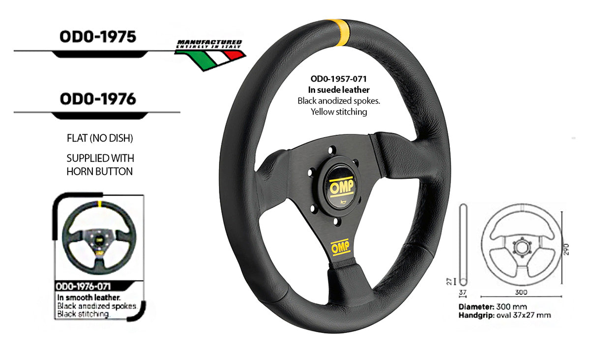 OMP Trecento Scamosciato flat 300mm steering wheel designed for improved gauge visibility
