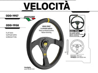 Thumbnail for OMP Velocita steering wheel with technical specifications and OMP branding on a white background