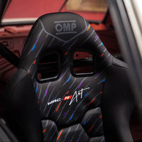 Thumbnail for OMP WRC-R Art Racing Seat headrest with WRC-R Art logo and harness slots