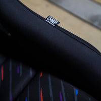 Thumbnail for OMP WRC-R Art Racing Seat with visible OMP fabric tag on bolster