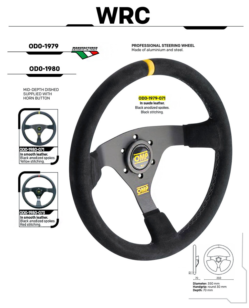 OMP WRC info panel steering wheel 70mm dish black anodized spokes