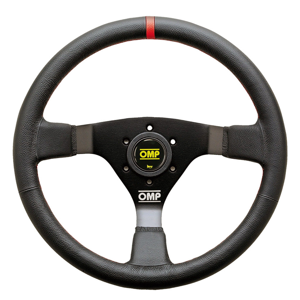OMP WRC 350mm leather steering wheel with red center stripe