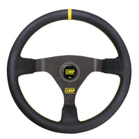Thumbnail for OMP WRC black leather wheel with yellow stitching detail