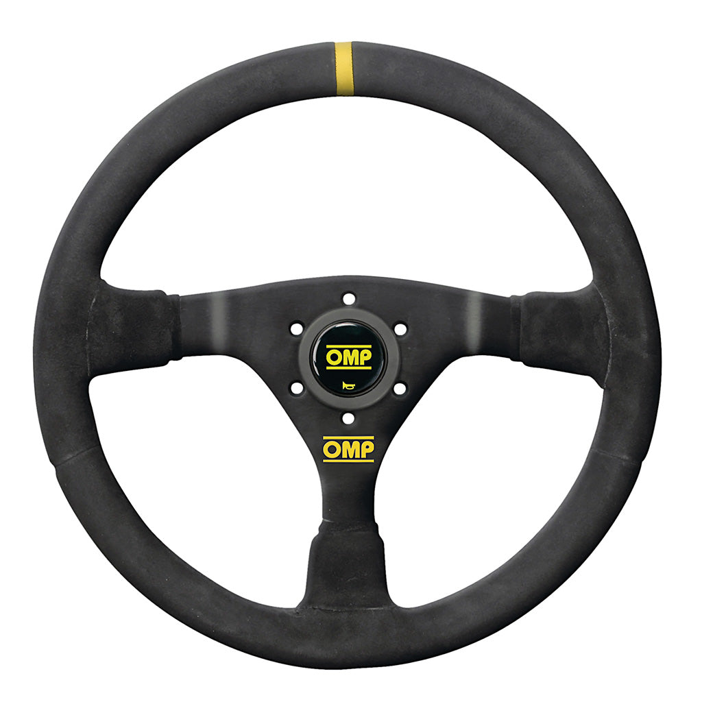 OMP WRC suede steering wheel straight-ahead yellow marker detail