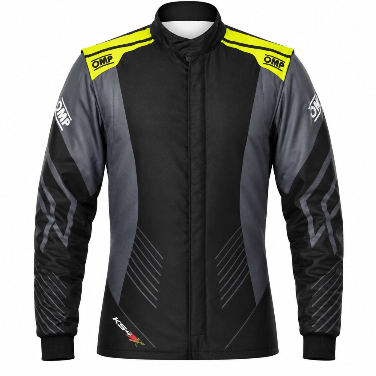 OMP KS-2X ART Kart Racing Suit in black, anthracite, and fluo yellow