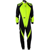 Thumbnail for OMP KS-3X Kart Racing Suit in black and fluo yellow front view