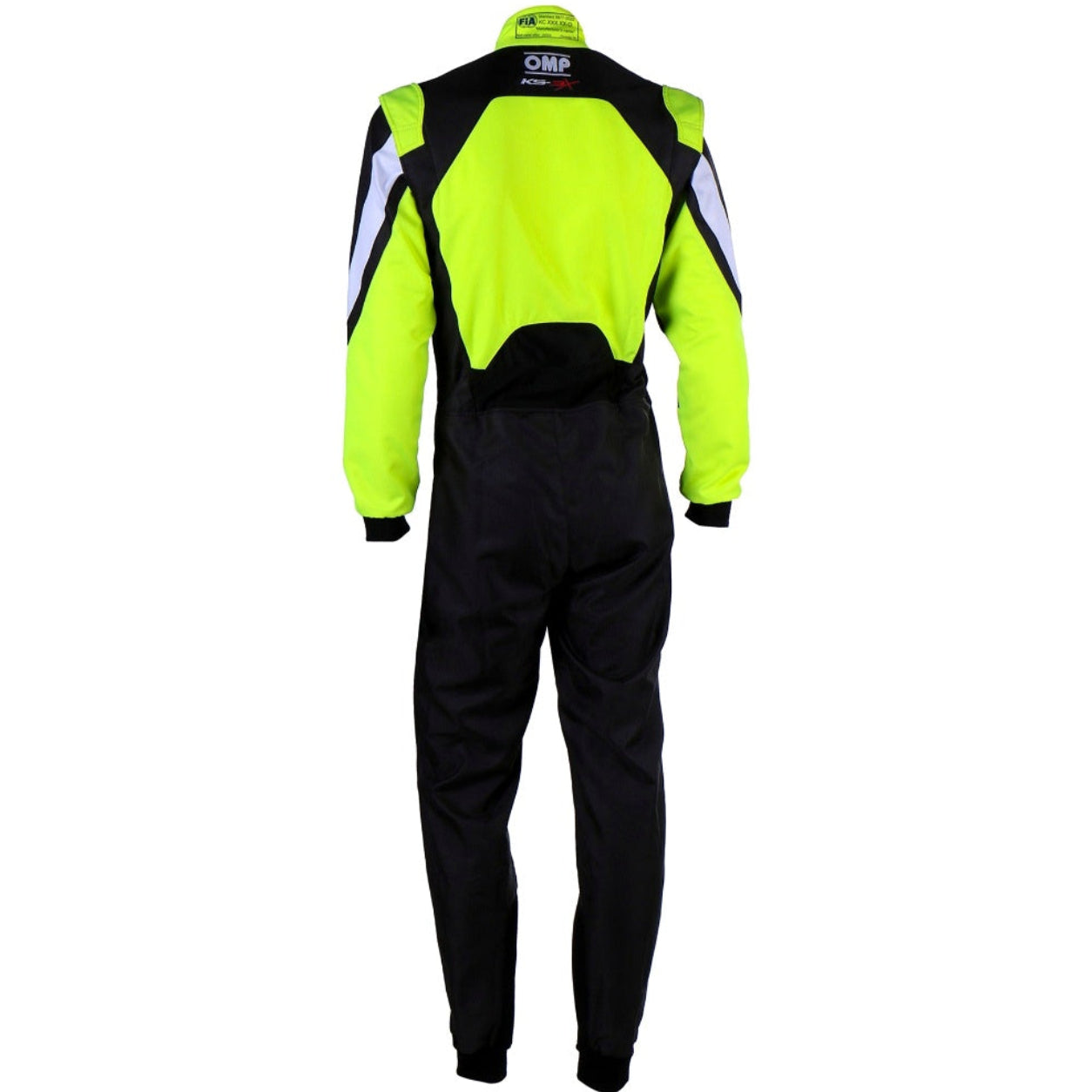 OMP KS-3X Kart Racing Suit in black and fluo yellow rear view