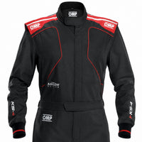 Thumbnail for OMP KS-4 racing suit in black and red half front view