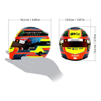 Thumbnail for Oscar Piastri 2026 F1 mini helmet dimensions showing 1:2 scale size measurements