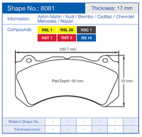 Thumbnail for Pagid Racing Brake Pads 8081 (Front)