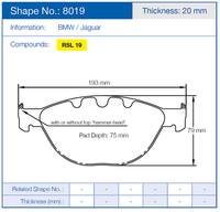 Thumbnail for Pagid racing brakes pad shape 8019 Image