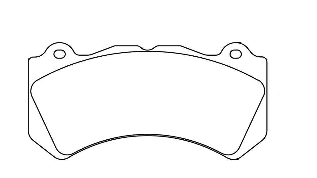 Brake pad shape Technical drawing of a brake pad with dimensions labeled